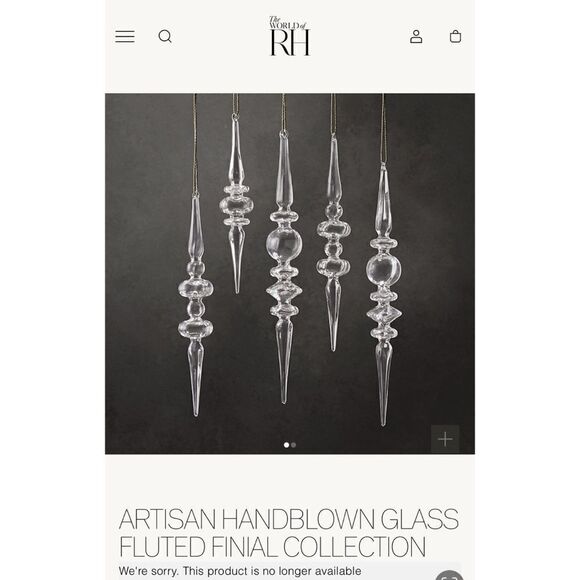 Restoration Hardware ARTISAN Handblown Glass Ornament Clear 10" FLUTED FINIAL - Picture 1 of 9